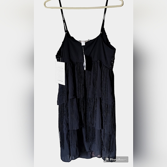 NWT Boston proper size 8 black sequin and Fringe flapper dress - Picture 2 of 8